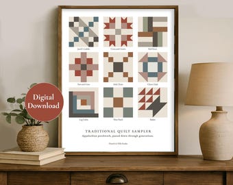 Descarga digital de muestrario de colchas tradicionales / Arte mural de bloques de colcha tradicionales / Imprimible rústico moderno de granja / Decoración moderna orgánica