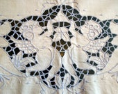 Figural Madeira Tablecloth Naked Maidens Angels Blue on White Embroidery 80 quot 64 quot Birthday Anniversary Wedding Bridal Shower Party Gift