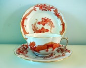 Antique Meissen Red Ming Dragon Cup Saucer Plate Trio Scalloped Gilded 320510 Wedding Anniversary Birthday Bridal Shower Collector Gift