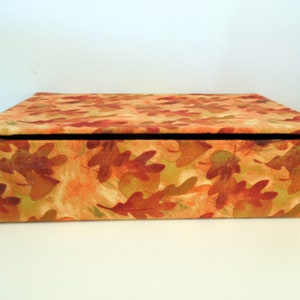Vintage Fabric Covered Box 9" x 5" x 2 1/4" Fall Colors Boudoir Dresser Rectangular Storage Mementos Wedding Anniversary Birthday Handmade