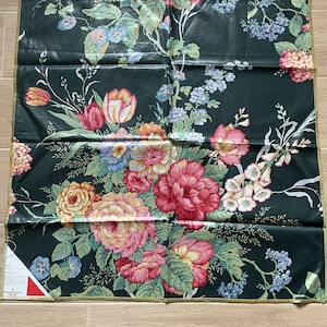 Floral Fabric Sample Glazed Polished Cotton Teal Background Roses Tulips Pennsylvania House 26&quot; W x  26&quot; L Home Decor Vintage High End