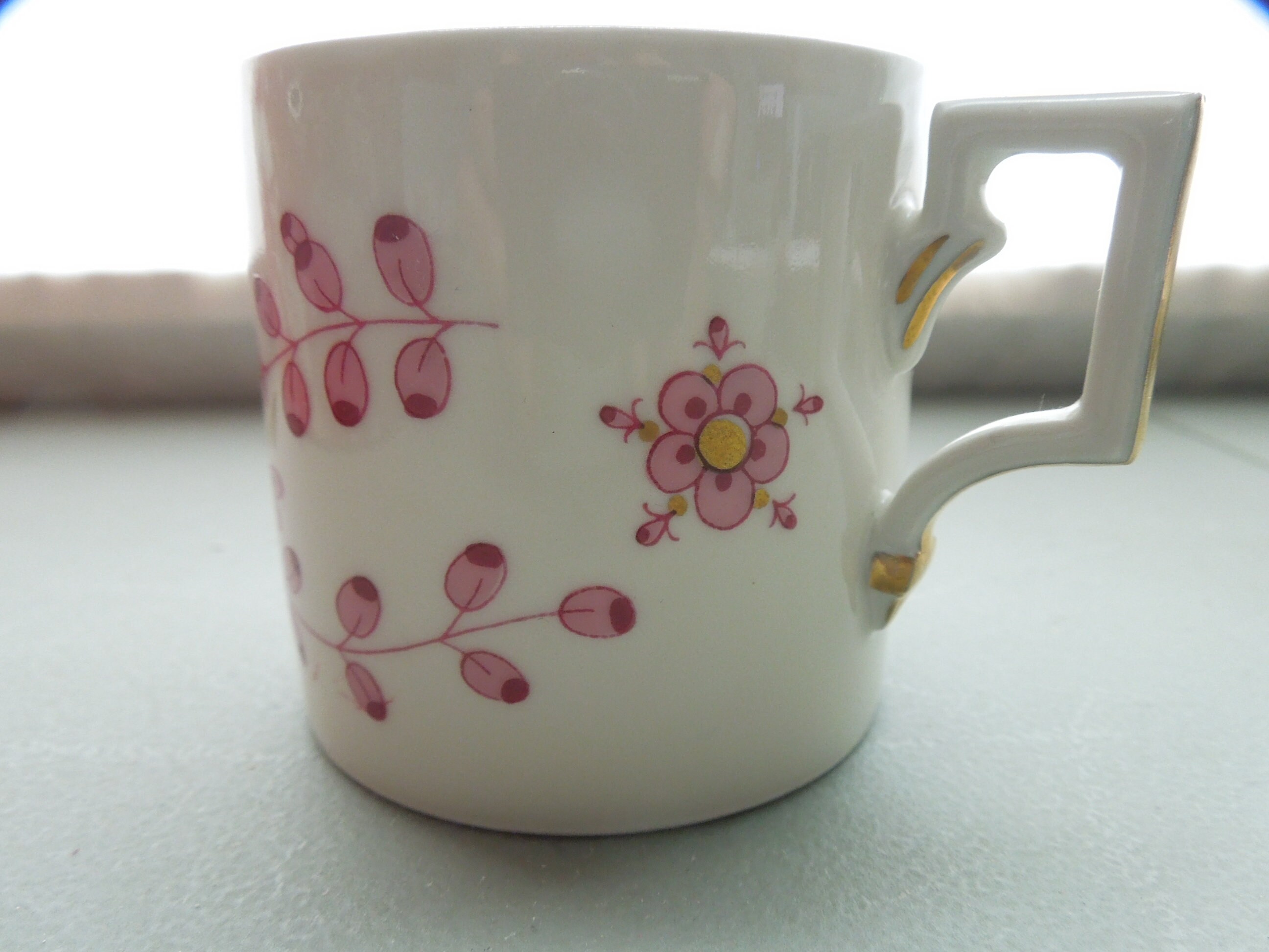 Antique KPM Berlin Demitasse Cup and Saucer: Pink Floral, Gold  display picture 1