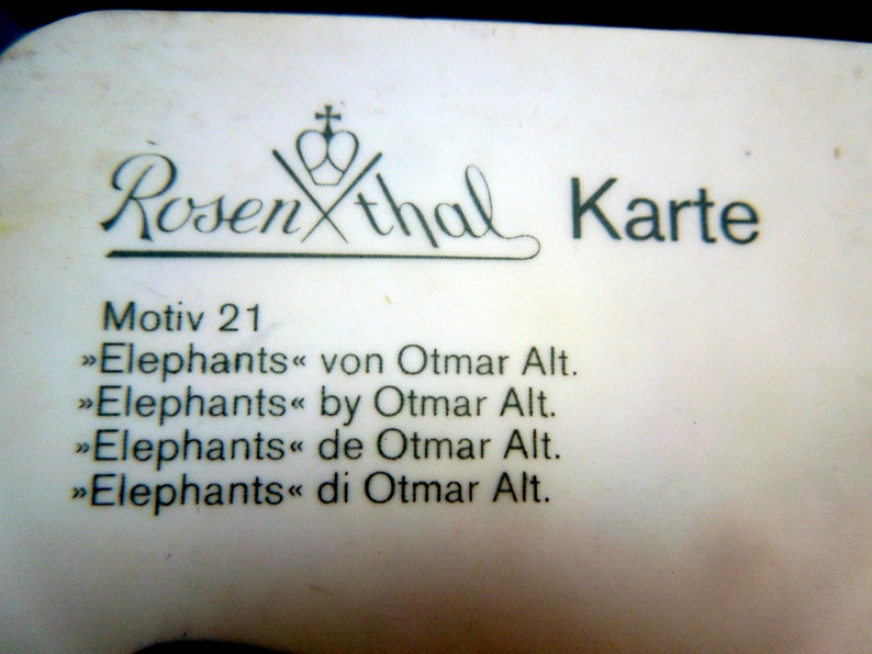 Rosenthal Ceramic Card Karte Germany Elephants Otmar Alt Design Greetings on Porcelain 6 34 x 4 12 Postcard Post Card Gift Vintage