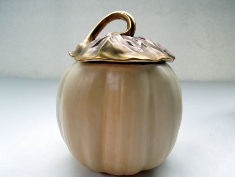 Royal Worcester Pumpkin Tea Set Teapot Creamer Sugar Bowl Ivory Gilded Wedding Anniversary Birthday Collector Gift Antique RARE AS IS