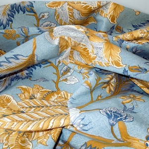 Brunschwig et Fils Floral Fabric: Vintage ISPAHAN II Honey Blue Steel, 54&quot; Wide