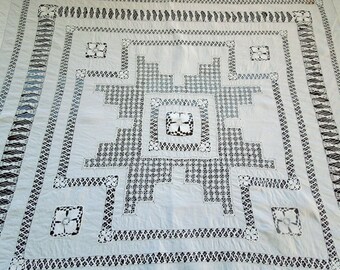 Nanduti Tenerife Lace Tablecloth Topper Mitered Corners Drawnwork Hem Anniversary Birthday Bridal Collector Gift Vintage