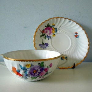 Dresden Cup Saucer Cream Soup Nymphenburg Flowers Swirled Translucent 1012 HP Wedding Anniversary Birthday Bridal Collector Gift Vintage