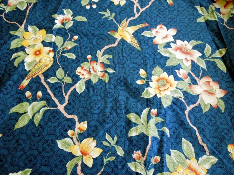 Waverly Fabric Curtains Pair Panels Drapes Cottage Crewel 56W x 61 L Each Panel Lined Pleated Home Decor Birthday Gift Vintage