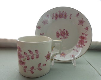 Antique KPM Berlin Demitasse Cup and Saucer: Pink Floral, Gold Accent