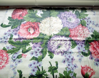 Vintage Waverly Floral Fabric Remnant: Schumacher Screen Print Cotton (35" x 25")