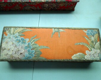 Vintage French Box Fabric Covered Rectangular 12 1/2&quot; L x 4 3/8&quot; W x 2 5/8&quot; H Boudoir Dresser Storage Mementos Jewelry Home Collector Gift