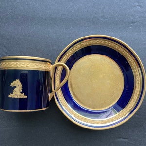 French Cup Saucer Gold Dragon A.Peaudecerf Tours Dainty Cobalt Can Shape Anniversary Wedding Birthday Bridal Party Gift Antique 1890 France