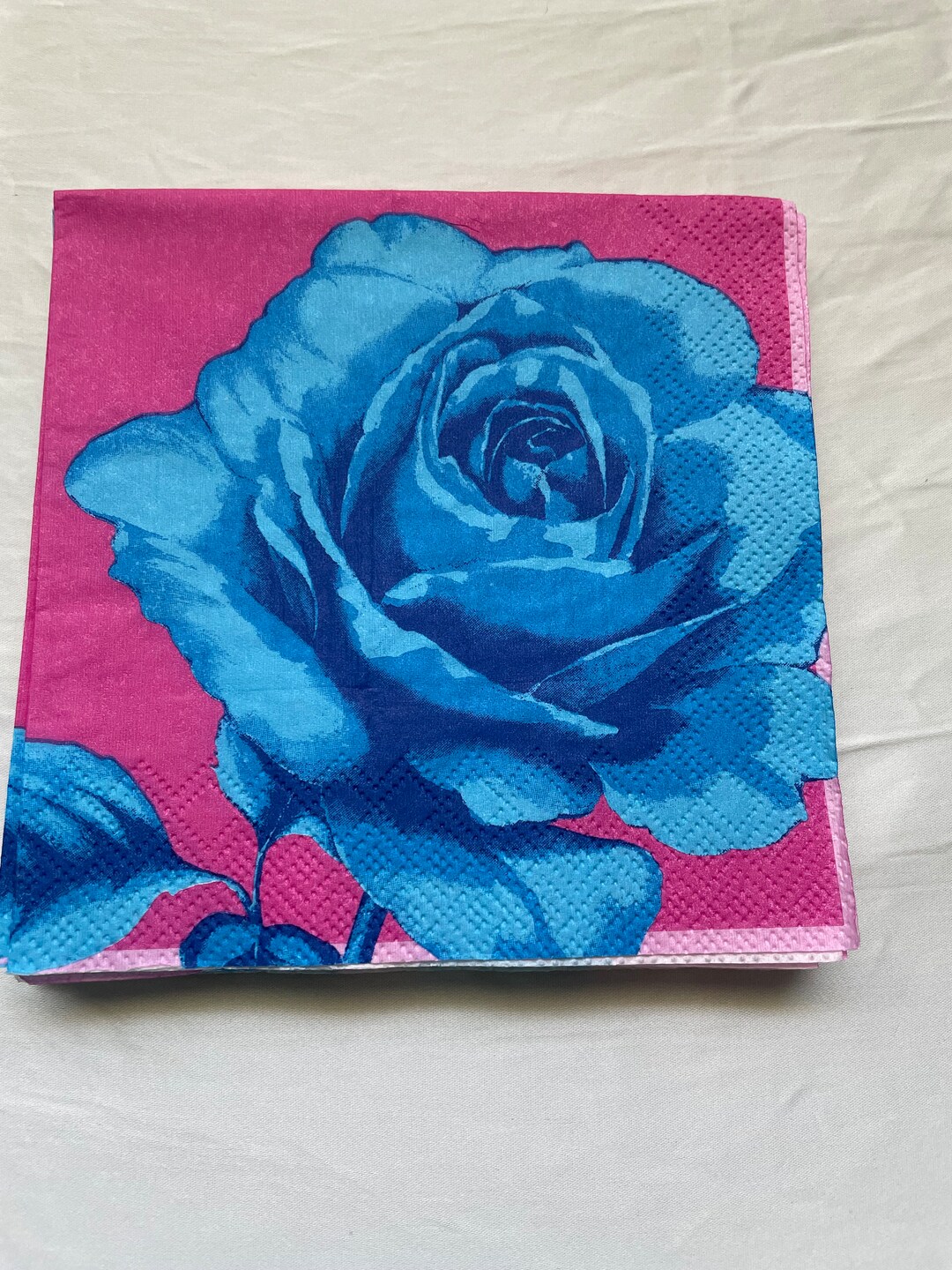 Decoupage Paper Napkins Floral Blue Cabbage Rose Magenta Background 2 ...