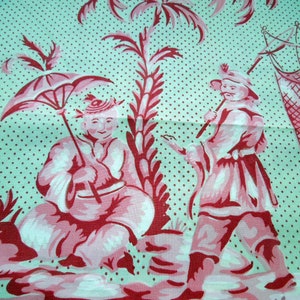 Bailey & Griffin Toile De Jouy Fabric UK Handprint Scene Chinoise Cotton Upholstery Curtain Drapery  BTY 56&quot; W Gift 1982
