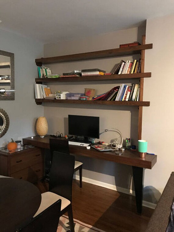 Built In Walnut Desk And Shelving With Firebox Topper Etsy