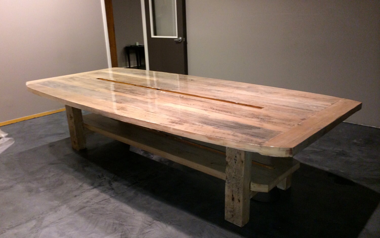 Conference table with recessed power strip & USB outlets in Etsy