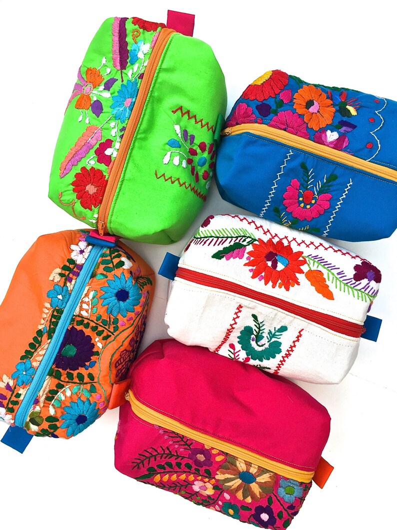Mexican Dress Stand up Makeup Bag Mexico Boxy Zip Cosmetics Etsy