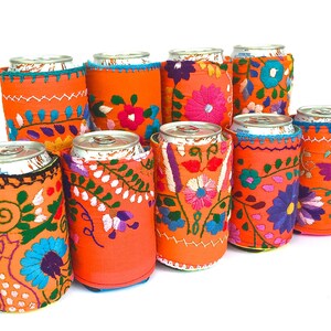 Embroidered REGULAR Can Cooler, Mexican Dress Can Cooler, Insulated 12 oz Can cosie, Mexican Embroidery drink sleeve, Mexico Fiesta Wedding image 3