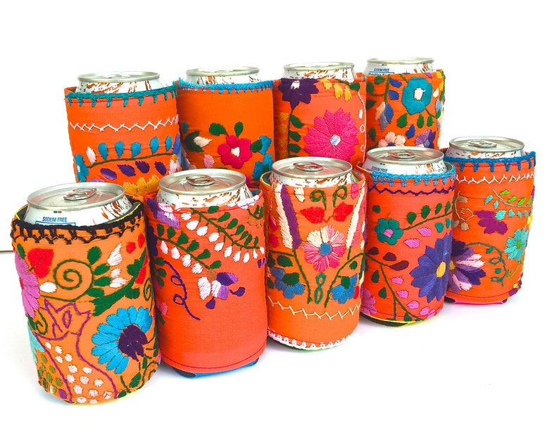 Embroidered REGULAR Can Cooler, Mexican Dress Can Cooler, Insulated 12 oz Can cosie, Mexican Embroidery drink sleeve, Mexico Fiesta Wedding image 3