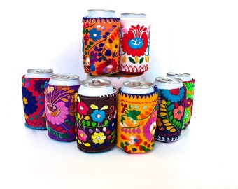 Embroidered REGULAR Can Cooler, Mexican Dress Can Cooler, Insulated 12 oz Can cosie, Mexican Embroidery drink sleeve, Mexico Fiesta Wedding