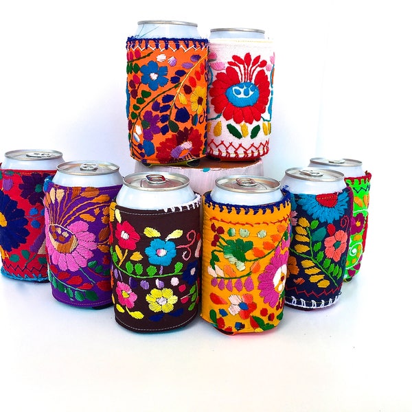 Embroidered REGULAR Can Cooler, Mexican Dress Can Cooler, Insulated 12 oz Can cosie, Mexican Embroidery drink sleeve, Mexico Fiesta Wedding