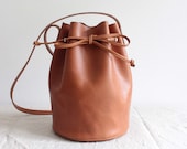brown leather bucket bag round leather bucket bag leather tote bag leather purse vegetable tanned leather tote minimal