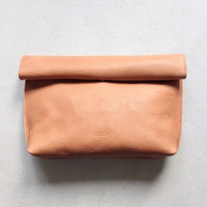 camel brown leather roll top clutch //  leather clutch // leather pouch // leather bag // leather purse // vegetable tanned // minimal