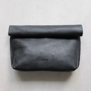 black leather roll top clutch // leather clutch // leather pouch // leather bag // leather purse // vegetable tanned // minimal image 1