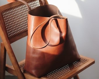 large leather bag, leather tote bag, real leather shopper, sustainable leather bag, leather handbag, shoulder bag, handle bag, cognac brown