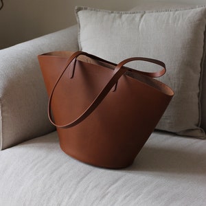 leather market bag I leather tote bag I leather shopper bag I leather shoulder bag image 1
