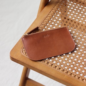 Leder Geldbörse, Leder Portemonnaie, Leder Reißverschlusstasche, Leder Kosmetiktasche, kleine Ledertasche, Clutch, pflanzlich gegerbt, braun