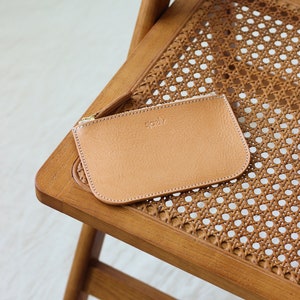 Leder Geldbörse, Leder Portemonnaie, Leder Reißverschlusstasche, Leder Kosmetiktasche, kleine Ledertasche, Clutch, pflanzlich gegerbt, camel