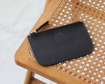leather zip wallet, leather purse, small leather wallet pouch, leather clutch, leather cosmetic bag, eco leather, vegetable tanned, black