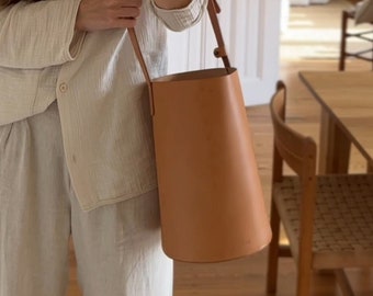 Bucket bag leather | round leather bucket bag I shoulder bag leather | crossbody bag leather