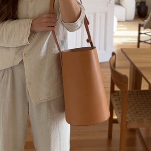 Bucket bag leather | round leather bucket bag I shoulder bag leather | crossbody bag leather