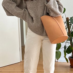 Leather Bucket Bag sustainable leather bag Bucket bag shoulder bag minimalist shoulder bag Crossbody bag purse image 8