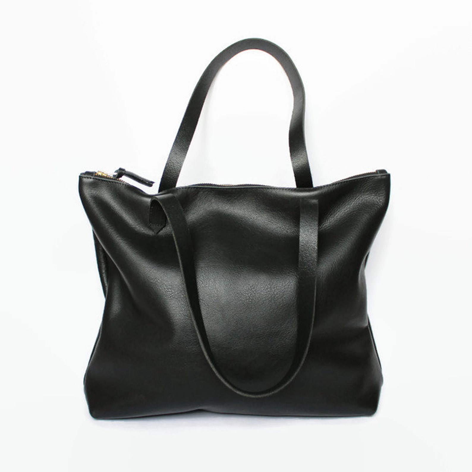 Schwarzer Leder Shopper Tote Bag Leder Tote Handtasche Etsy