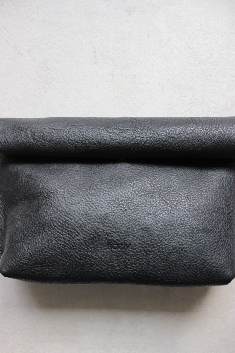 black leather roll top clutch // leather clutch // leather pouch // leather bag // leather purse // vegetable tanned // minimal image 2