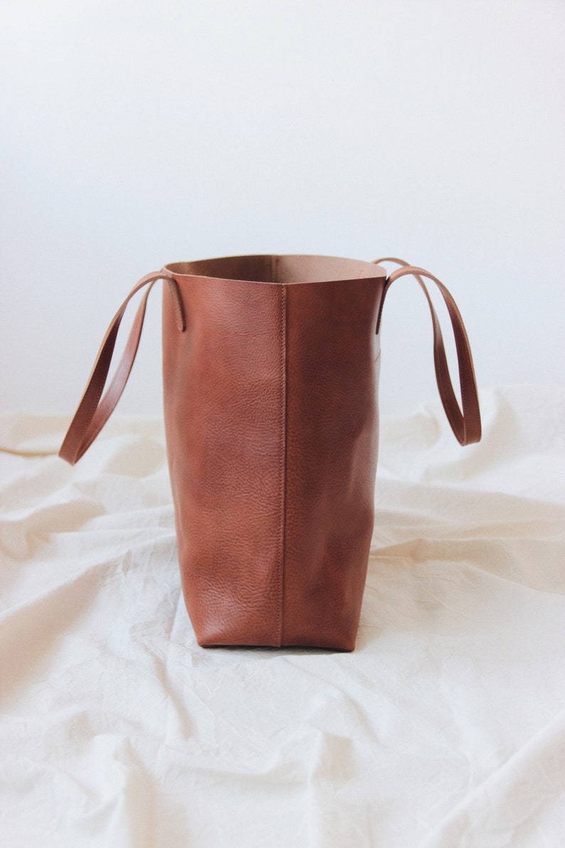 large leather bag, leather tote bag, real leather shopper, sustainable leather bag, leather handbag, shoulder bag, handle bag, cognac brown image 8