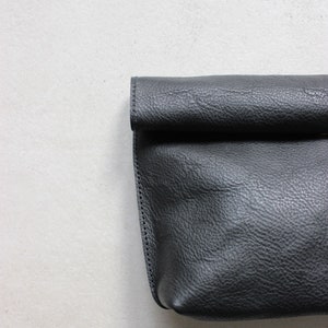 black leather roll top clutch // leather clutch // leather pouch // leather bag // leather purse // vegetable tanned // minimal image 3