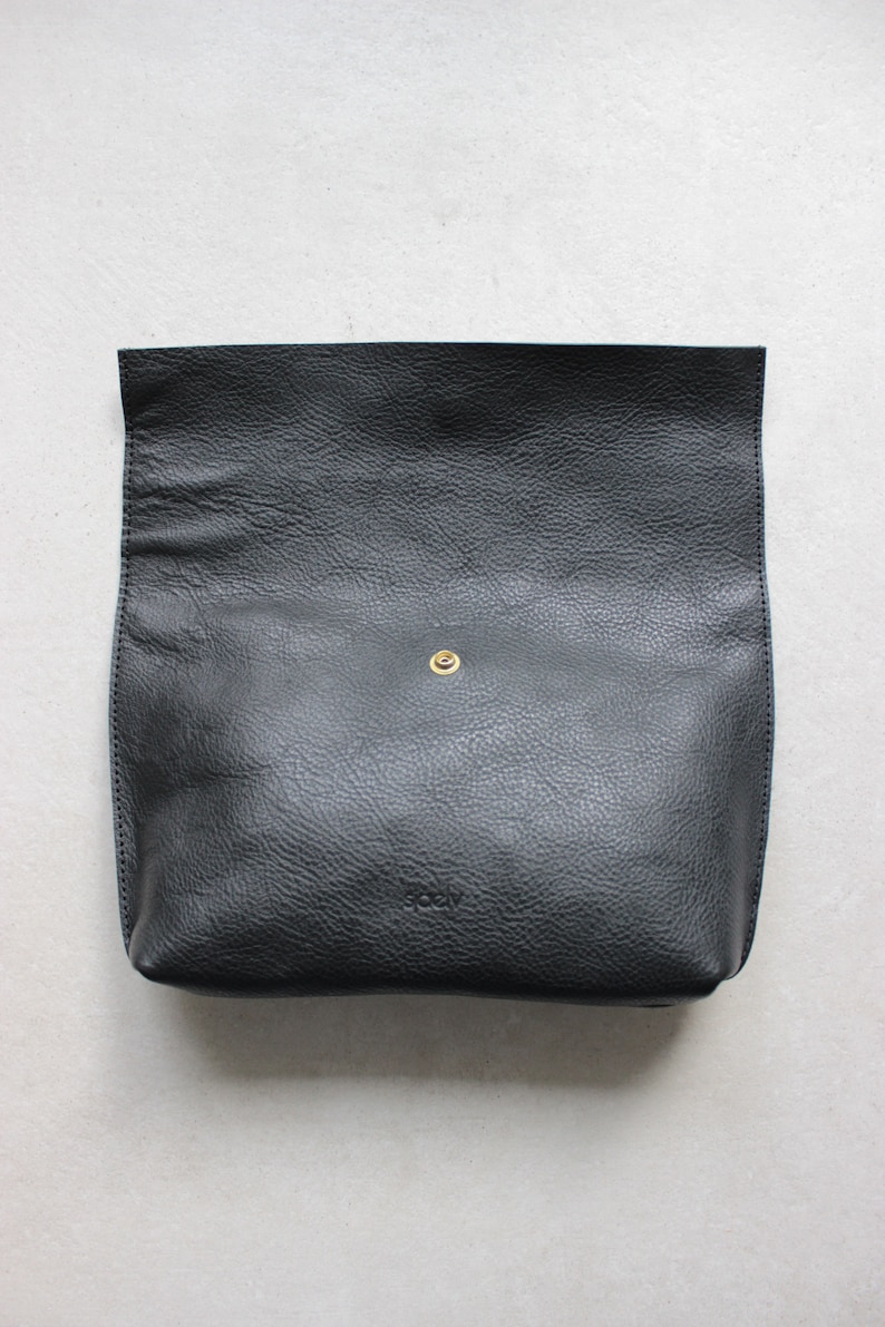black leather roll top clutch // leather clutch // leather pouch // leather bag // leather purse // vegetable tanned // minimal image 4
