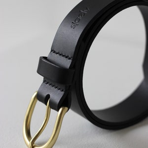 black leather belt with brass buckle natural high waist leather belt vegetable tanned leather belt image 3