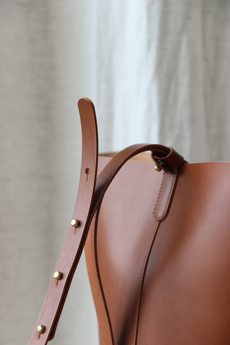 Leather Bucket Bag sustainable leather bag Bucket bag shoulder bag minimalist shoulder bag Crossbody bag purse image 3