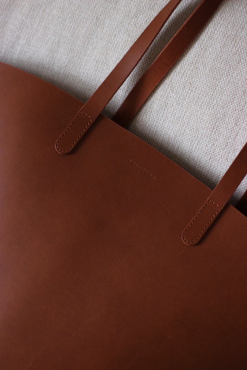 leather market bag I leather tote bag I leather shopper bag I leather shoulder bag image 4