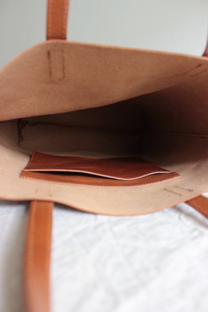 cognac brown leather tote // leather tote bag // leather purse // vegetable tanned leather tote // sustainable leather tote bag //conscious image 5
