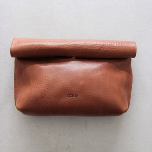 brown leather roll top clutch //  leather clutch // leather pouch // leather bag // leather purse // vegetable tanned // minimal