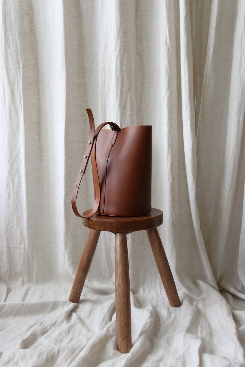 Leather Bucket Bag sustainable leather bag Bucket bag shoulder bag minimalist shoulder bag Crossbody bag purse image 1