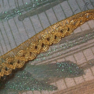 Vintage antique gold metallic lace trim ribbon braid loop waves for lampshade pillows upholstery curtains embroidery 1&quot; wide p.y
