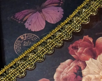 Ribete de encaje metálico dorado, pasamanería vintage de brocado para pantalla de lámpara, almohada, disfraz, cortinaje, vestimenta, 3/4" de ancho. ARANCEL DE EE. UU. INCLUIDO.