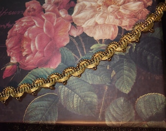 Cinta trenzada de encaje con lazo de metal dorado, estrecha y pesada, antigua, vintage, con alto contenido metálico, para lámpara de joyería, almohada de muñeca, c. 1900, de 9,5 mm.